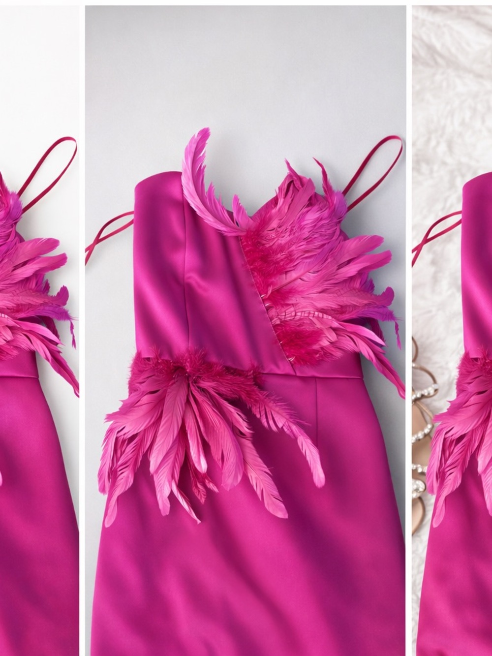 Fashion Nova Hot Pink Feather-Trim Maxi Dress